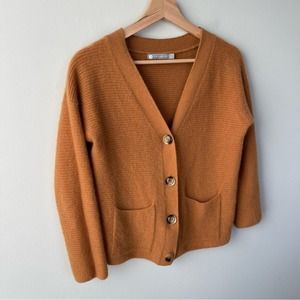 InCashmere | Rust Ribbed Pocket Cashmere Cardigan